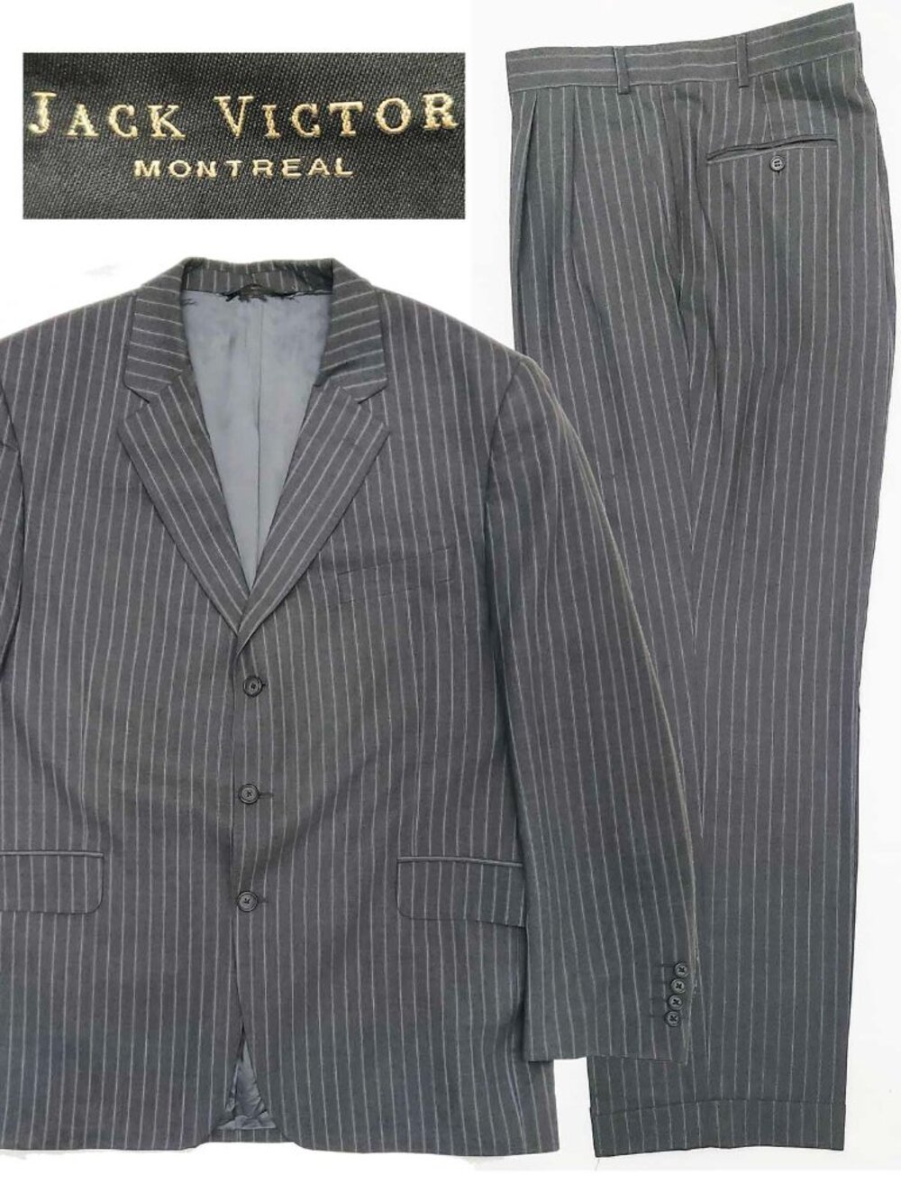 Jack Victor Men's Montreal 2-Piece Pinstripe Suit Grey Lavender Stripes 46 R